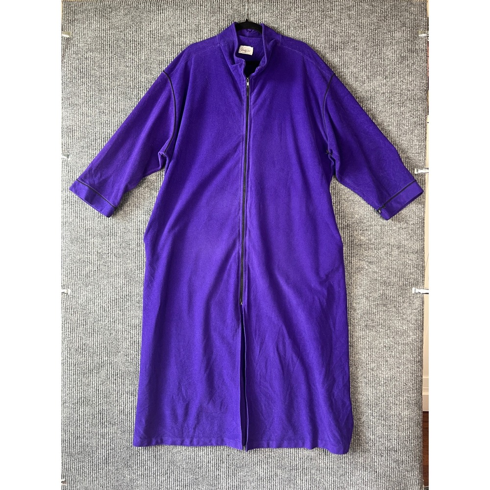 Vintage 70s Vanity Fair Purple Maxi Robe 2XL Retro Minimalist Zip Front Lounger